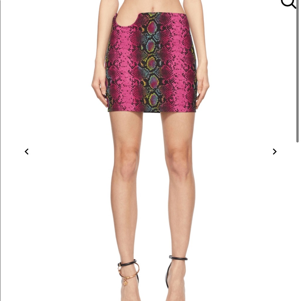 Versace GonneTessuto Fuxia Pink Snake Print Mini Skirt Sz 40 NWOT